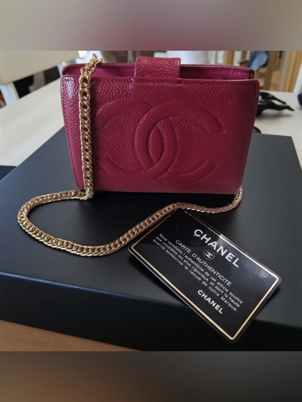 Chanel Pink Caviar Quilted Wallet-On-Chain with Gold Chain - Picture 1 of 11